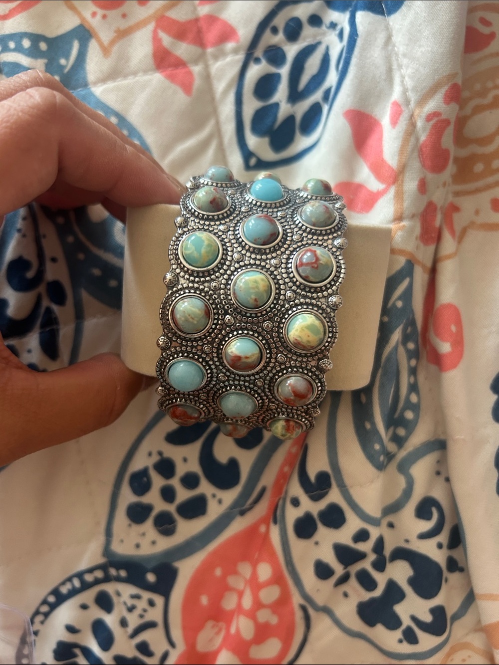 Turquoise and agate Multi-Stone Silver Cuff Bracelet